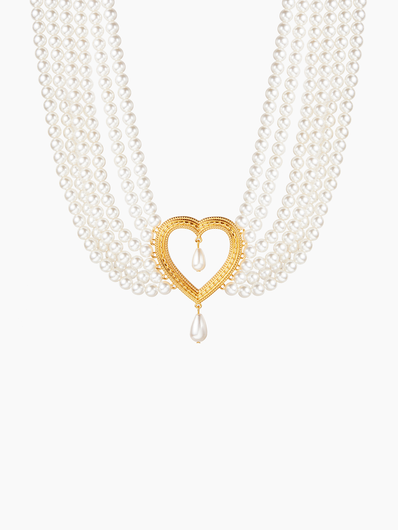 Elegant French Style Heart Shape Imitation Pearl Alloy Beaded 18K Gold Plated Women's Layered Necklaces display picture 4