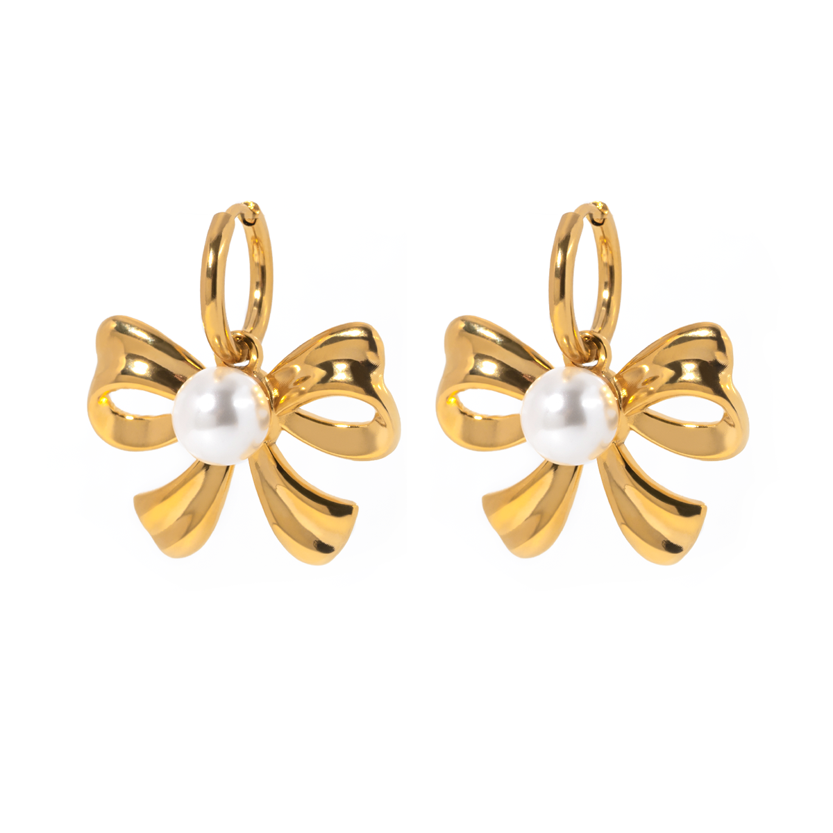 1 Pair IG Style Bow Knot Inlay 304 Stainless Steel Artificial Pearls 18K Gold Plated Drop Earrings display picture 1