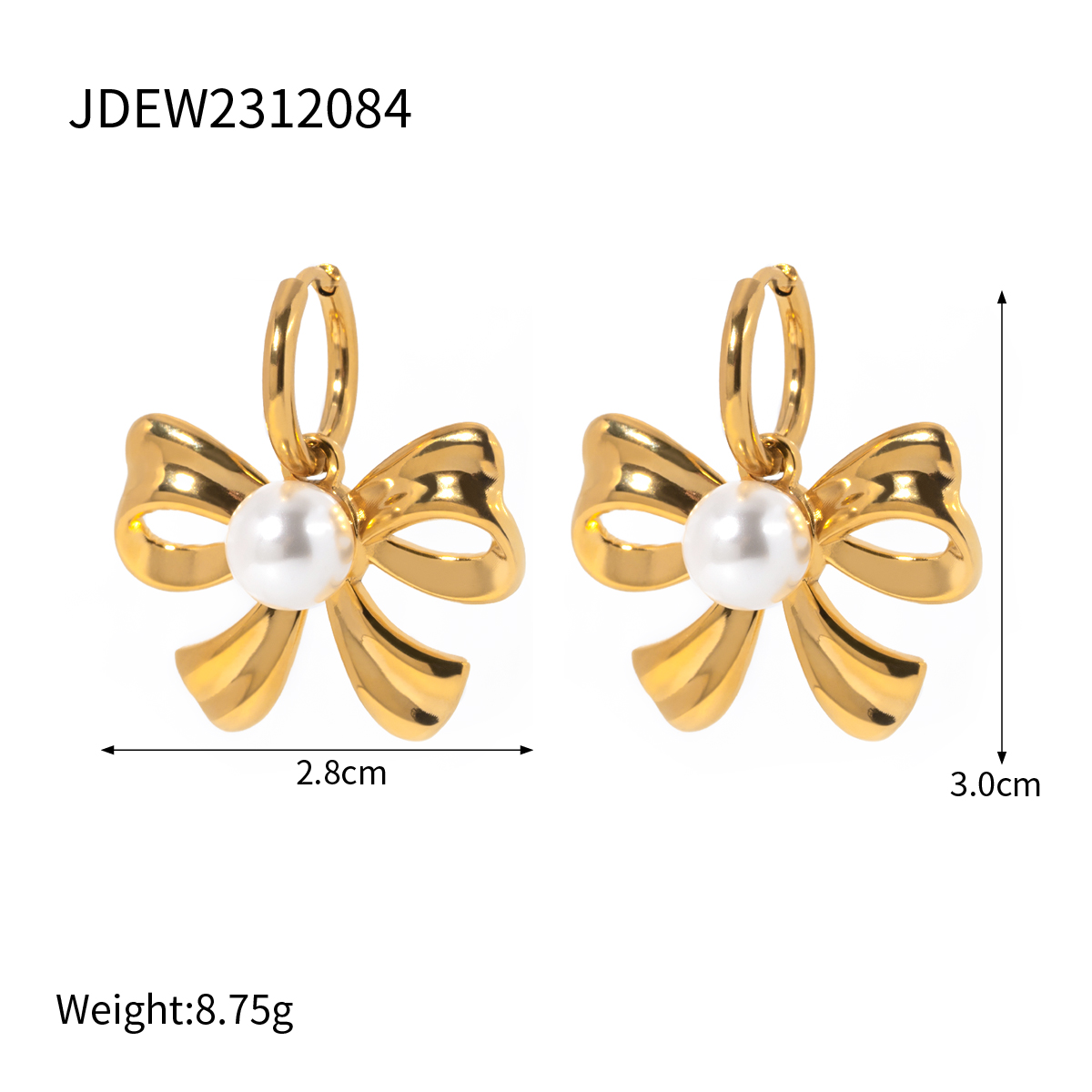 1 Paar IG-Stil Bogenknoten Inlay Edelstahl 304 Künstliche Perlen 18 Karat Vergoldet Tropfenohrringe display picture 2