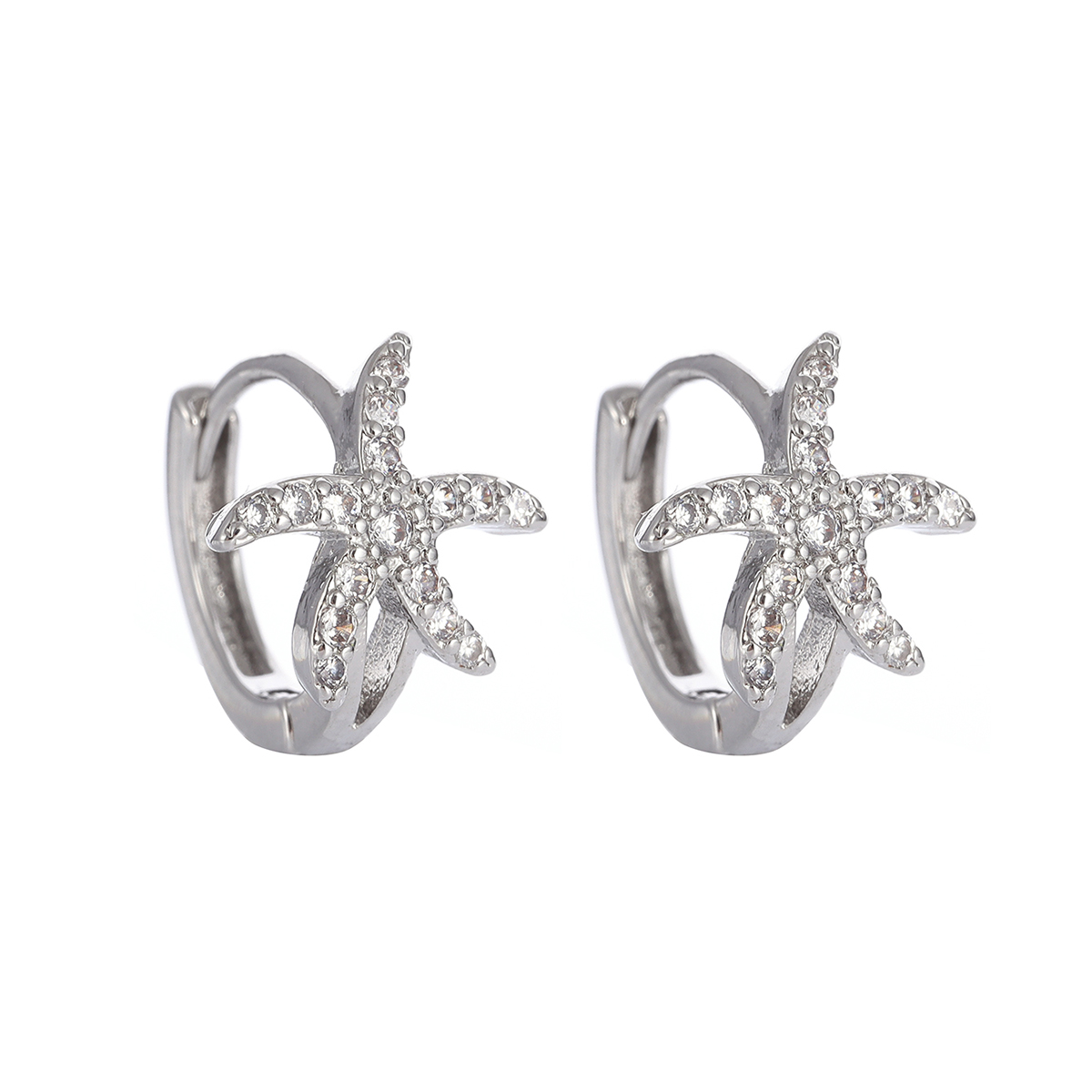1 Pair Elegant Cute Starfish Copper Zircon Silver Plated Hoop Earrings display picture 6