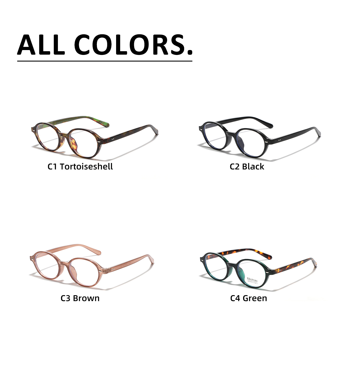 Modern Style Streetwear Solid Color Ac Oval Frame Full Frame Optical Glasses display picture 4