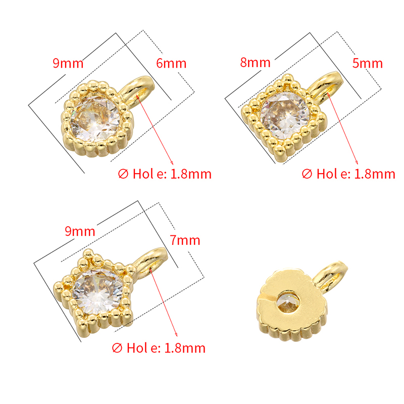 1 Piece 8*5mm 9*6mm 9*7mm Hole 1~1.9mm Brass Zircon 18K Gold Plated Pentagram Square Heart Shape Polished Pendant display picture 8