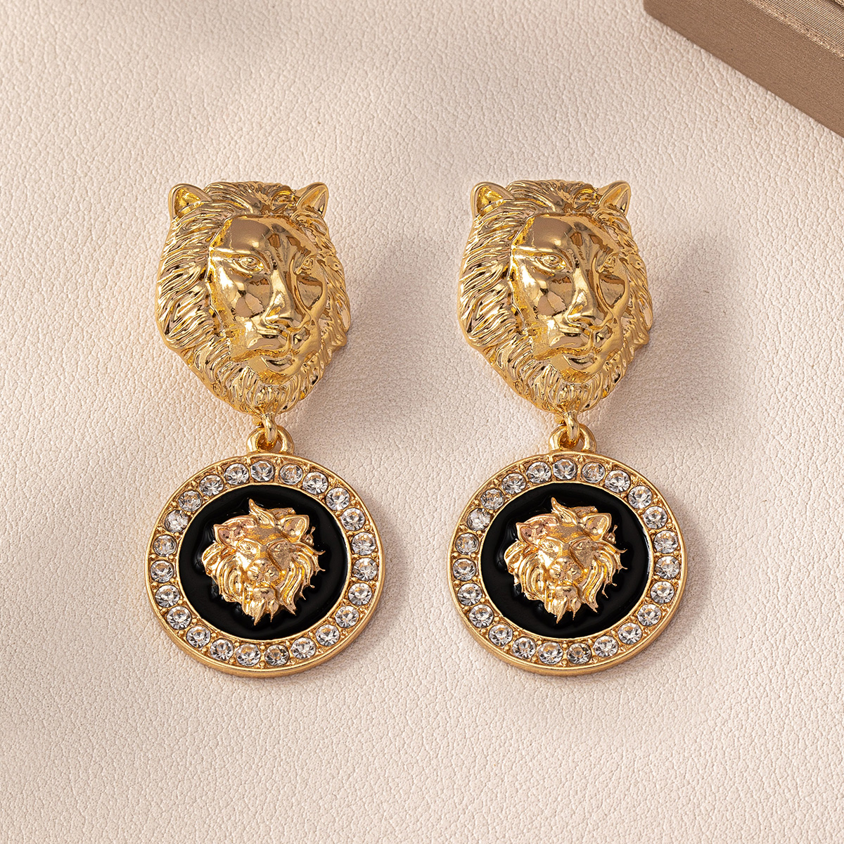 1 Pair Hip-Hop Rock Lion Carving Alloy Drop Earrings display picture 3