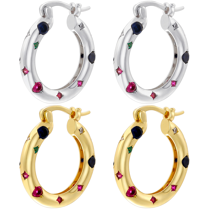 1 Pair Elegant Shiny U Shape Copper Zircon 18K Gold Plated Hoop Earrings display picture 3