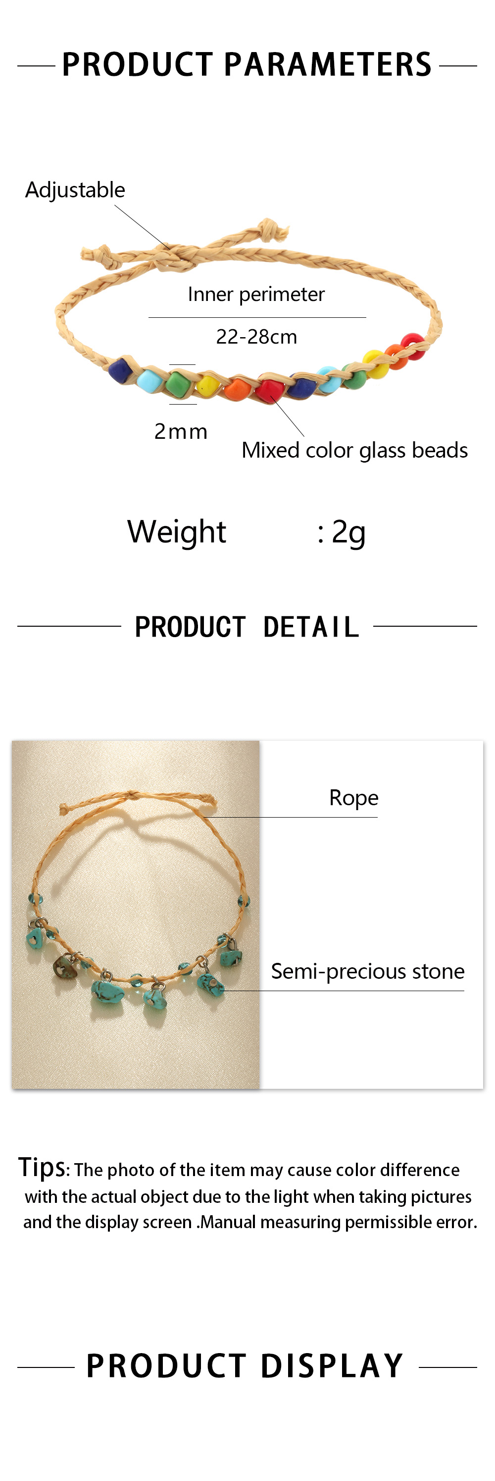 Vacation Bohemian Geometric Gravel Braid Women's Anklet display picture 1
