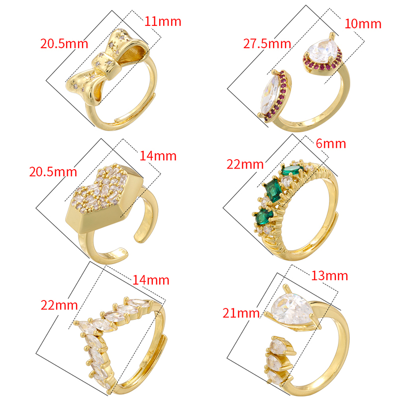 Wholesale Casual Simple Style Heart Shape Bow Knot Copper 18K Gold Plated Zircon Open Rings display picture 14