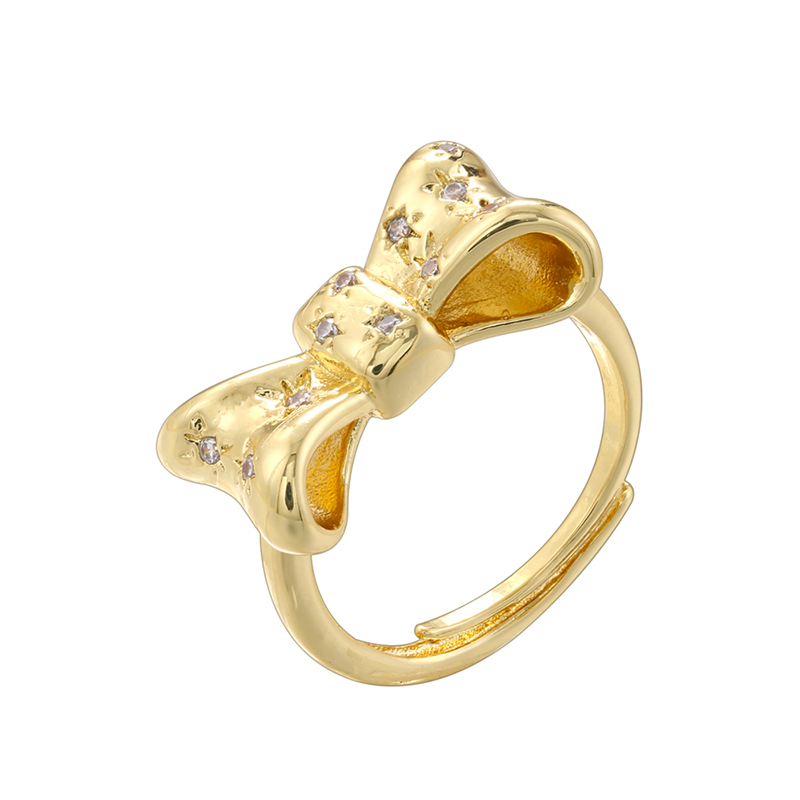 Großhandel Lässig Einfacher Stil Herzform Bogenknoten Kupfer 18 Karat Vergoldet Zirkon Offener Ring display picture 8