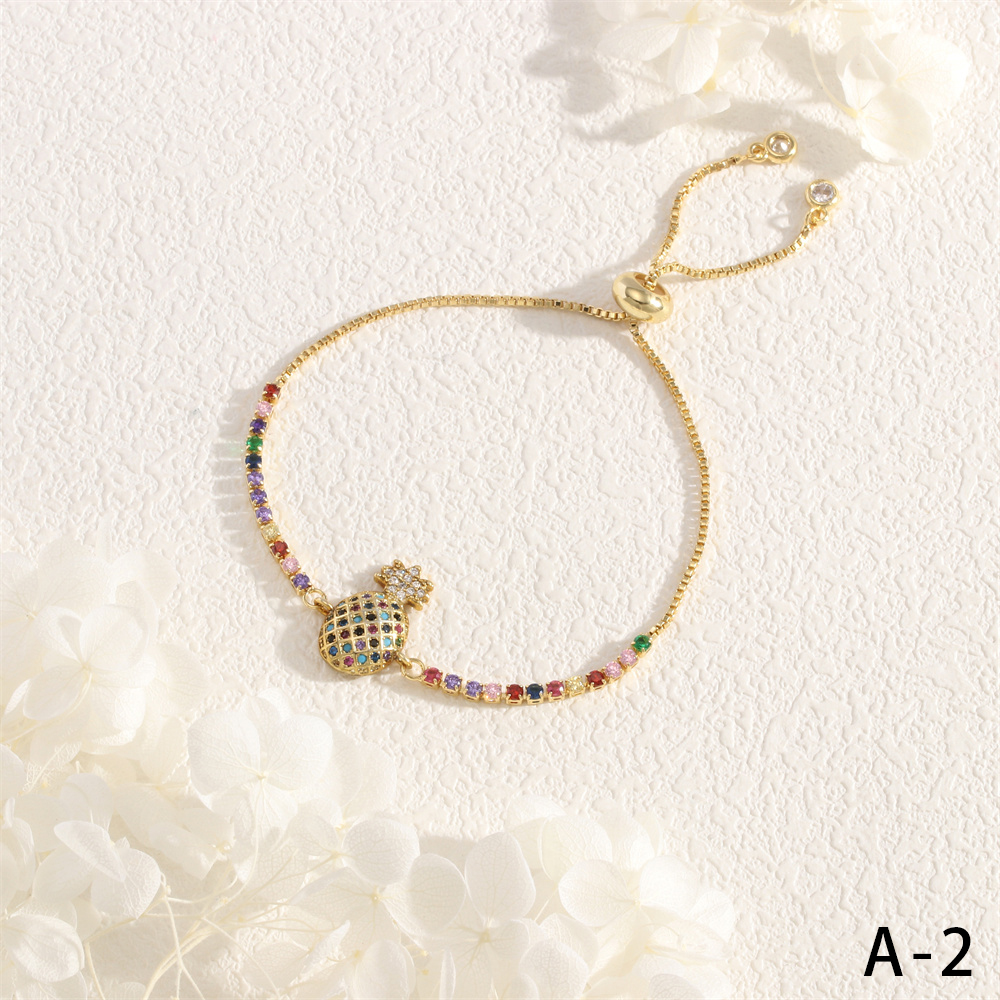 Copper 18K Gold Plated IG Style Vacation Commute Rainbow Pineapple Inlay Zircon Bracelets display picture 9