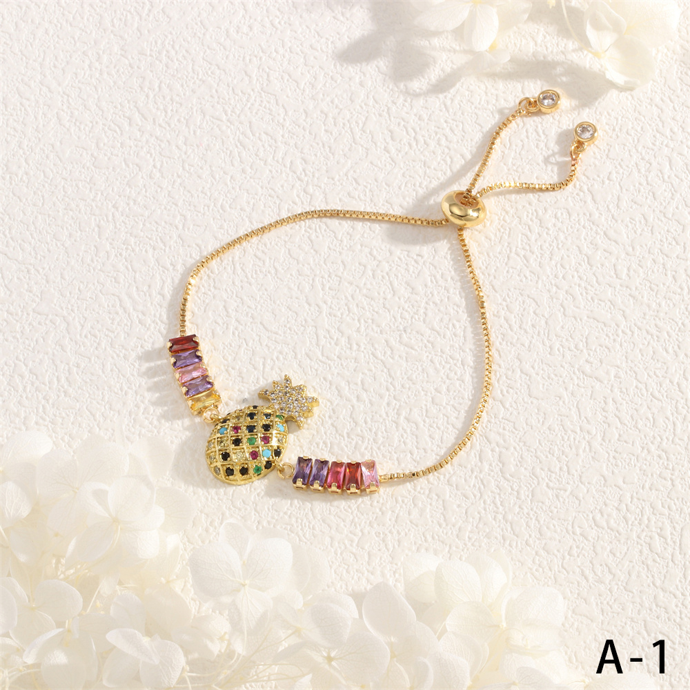 Copper 18K Gold Plated IG Style Vacation Commute Rainbow Pineapple Inlay Zircon Bracelets display picture 8