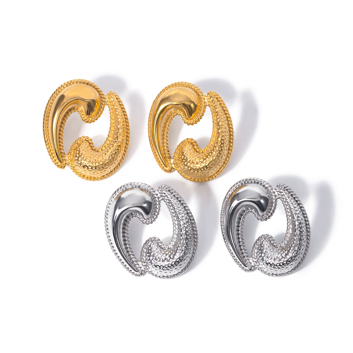 1 Pair IG Style Water Droplets 304 Stainless Steel 18K Gold Plated Ear Studs display picture 2