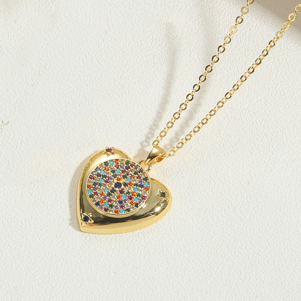 Copper 14K Gold Plated Vintage Style Simple Style Commute Heart Shape Enamel Inlay Zircon Pendant Necklace display picture 2