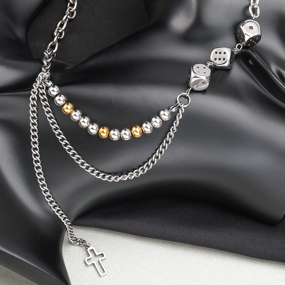 304 Stainless Steel Hip-Hop Beaded Chain Hollow Out Cross Dice Necklace display picture 3