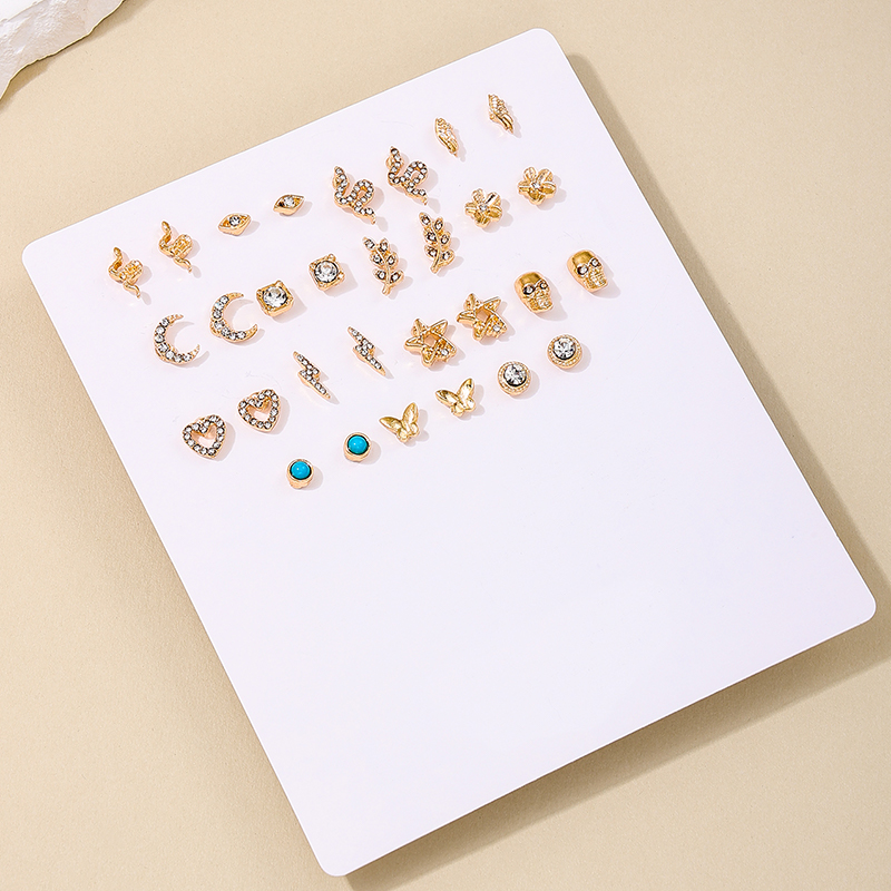 1 Set IG Style Simple Style Star Moon Lightning Inlay Alloy Rhinestones Beads Ear Studs display picture 2