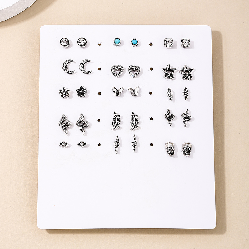 1 Set IG Style Simple Style Star Moon Lightning Inlay Alloy Rhinestones Beads Ear Studs display picture 3