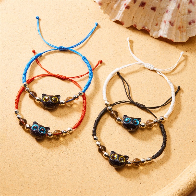 Cute Cat Resin Rope Unisex Bracelets display picture 2