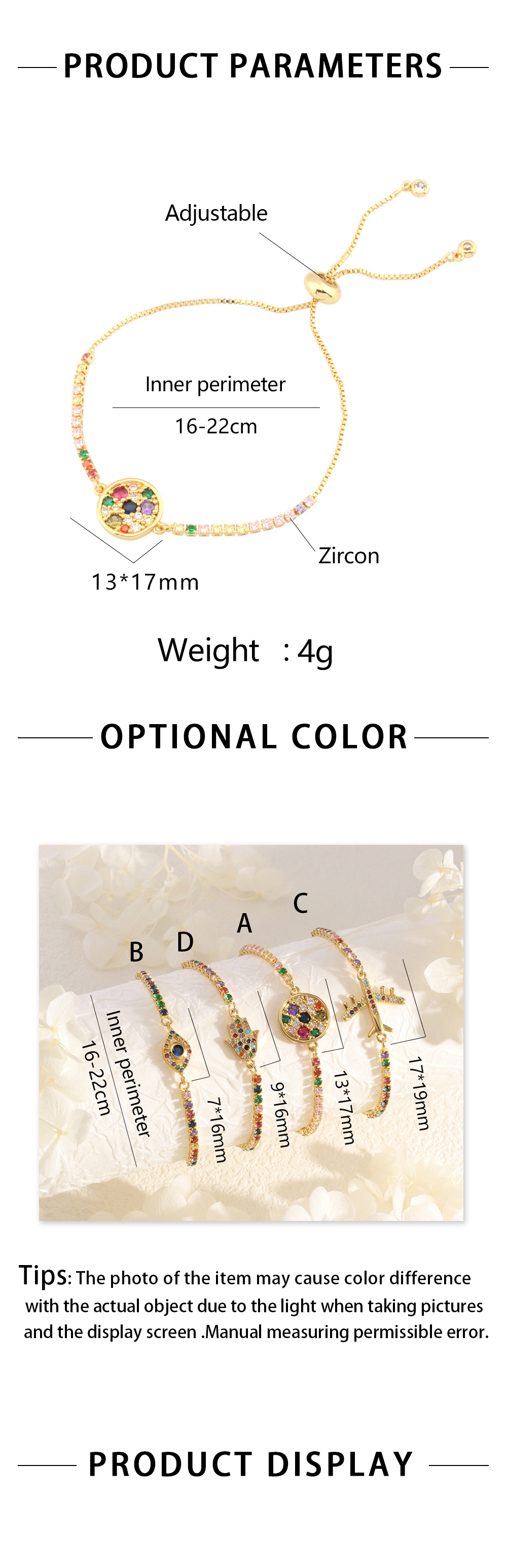 Copper 18K Gold Plated IG Style Simple Style Commute Palm Eye Airplane Inlay Zircon Bracelets display picture 1