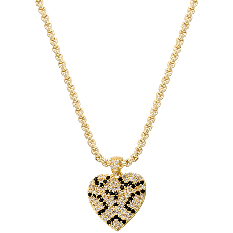 Brass 18K Gold Plated Elegant Hip-Hop Luxurious Heart Shape Leopard Inlay Zircon Pendant Necklace display picture 3