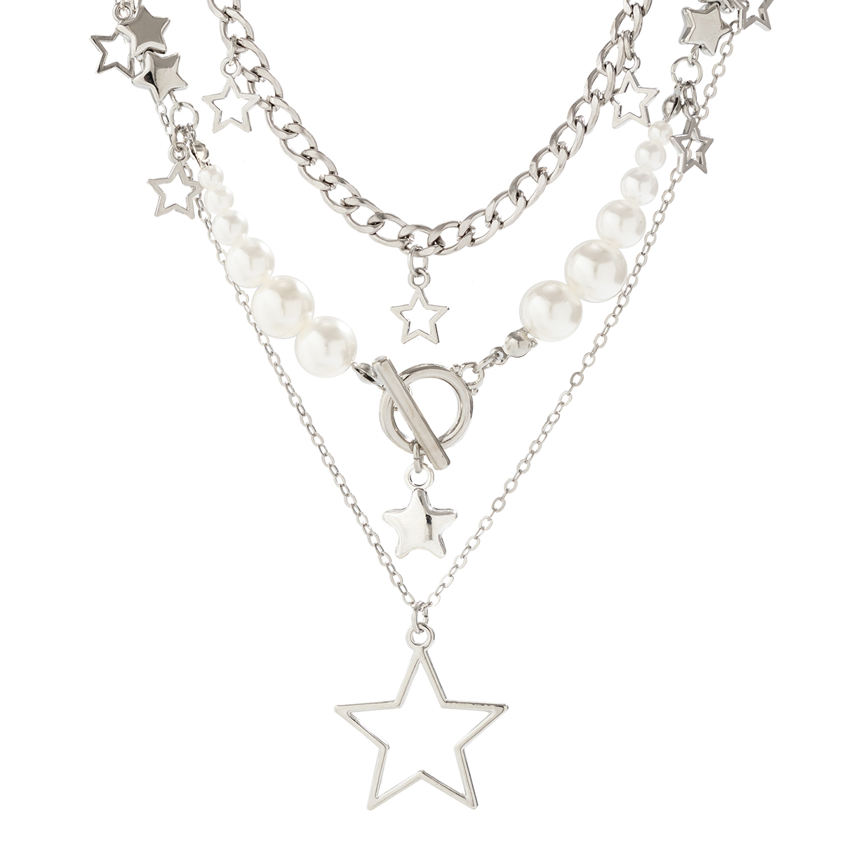Cute Sweet Star Imitation Pearl Alloy Women's Three Layer Necklace display picture 5