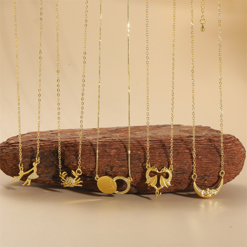 Copper 14K Gold Plated Vintage Style Simple Style Commute Human Animal Moon Inlay Zircon Necklace display picture 5