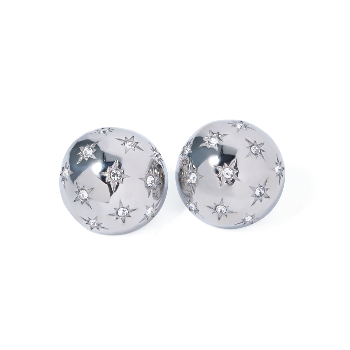 1 Pair IG Style Round Star Inlay 316 Stainless Steel  Rhinestones 18K Gold Plated Ear Studs display picture 3