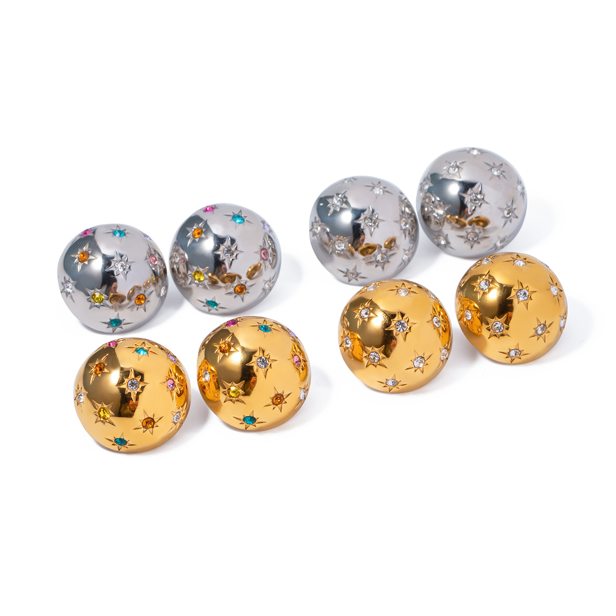 1 Pair IG Style Round Star Inlay 316 Stainless Steel  Rhinestones 18K Gold Plated Ear Studs display picture 4