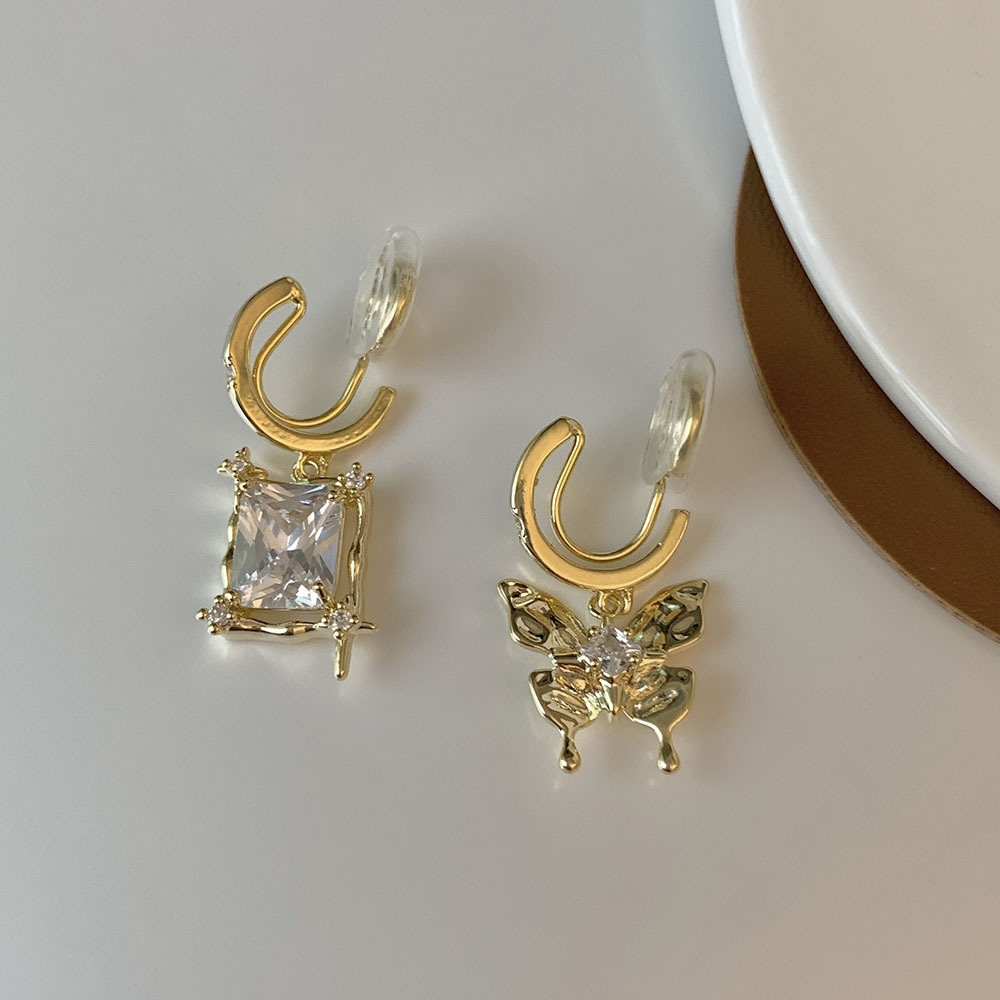 1 Pair Casual Vintage Style Hawaiian Butterfly Rectangle Asymmetrical Inlay Copper Zircon 18K Gold Plated Drop Earrings Ear Studs display picture 1