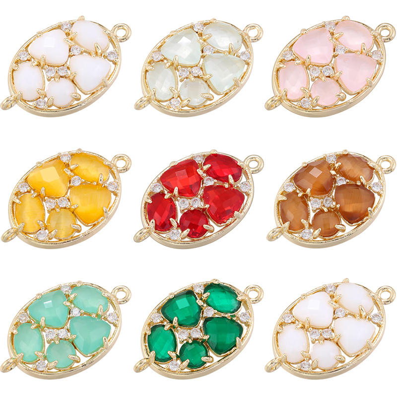 1 Piece 25.5 * 15mm Hole 1~1.9mm Brass Glass Zircon 18K Gold Plated Oval Polished Hand Connector display picture 10