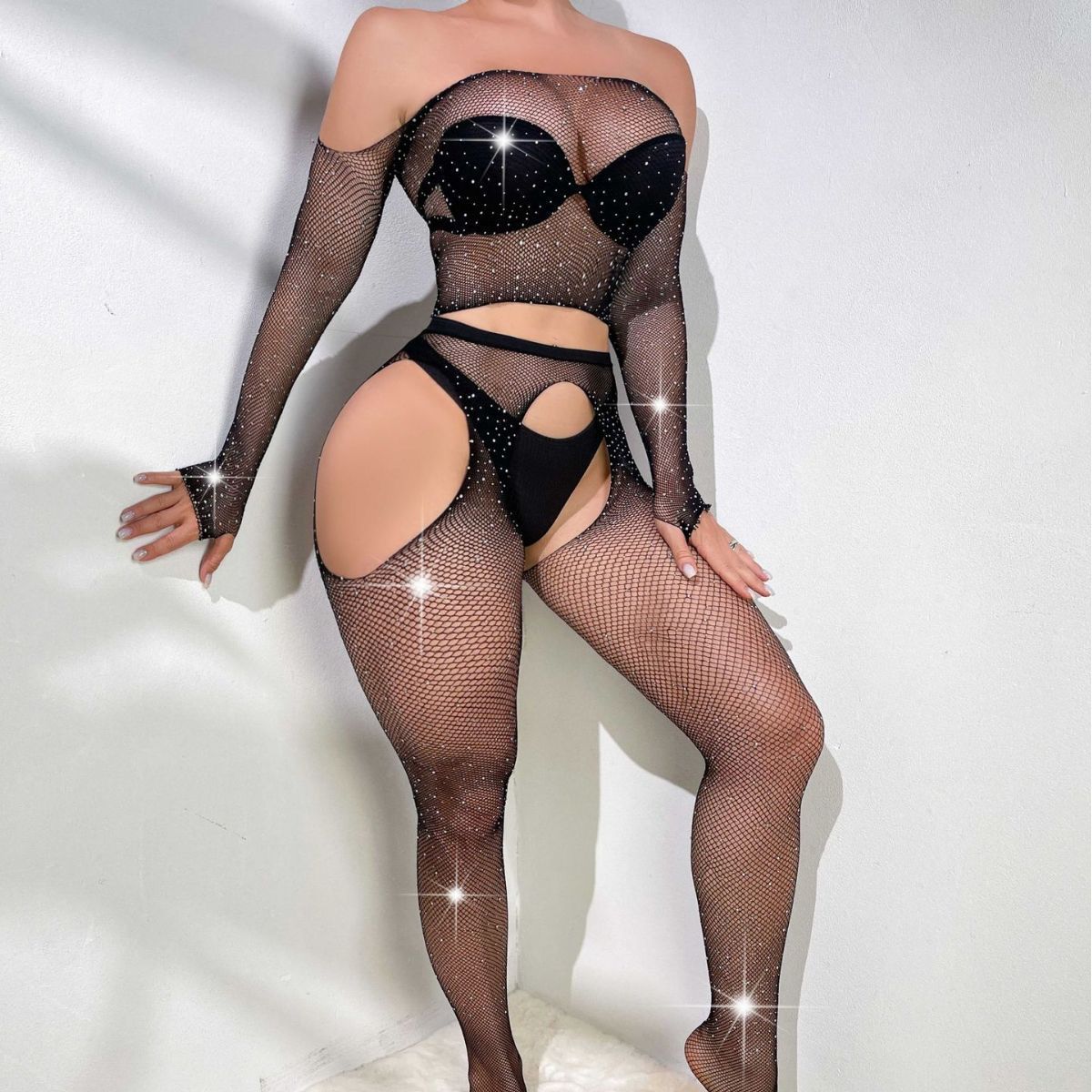 Women's Sexy Solid Color Sexy Lingerie Sets Holiday Hollow Out Ultra-thin High Waist See-Through Sexy Lingerie display picture 3