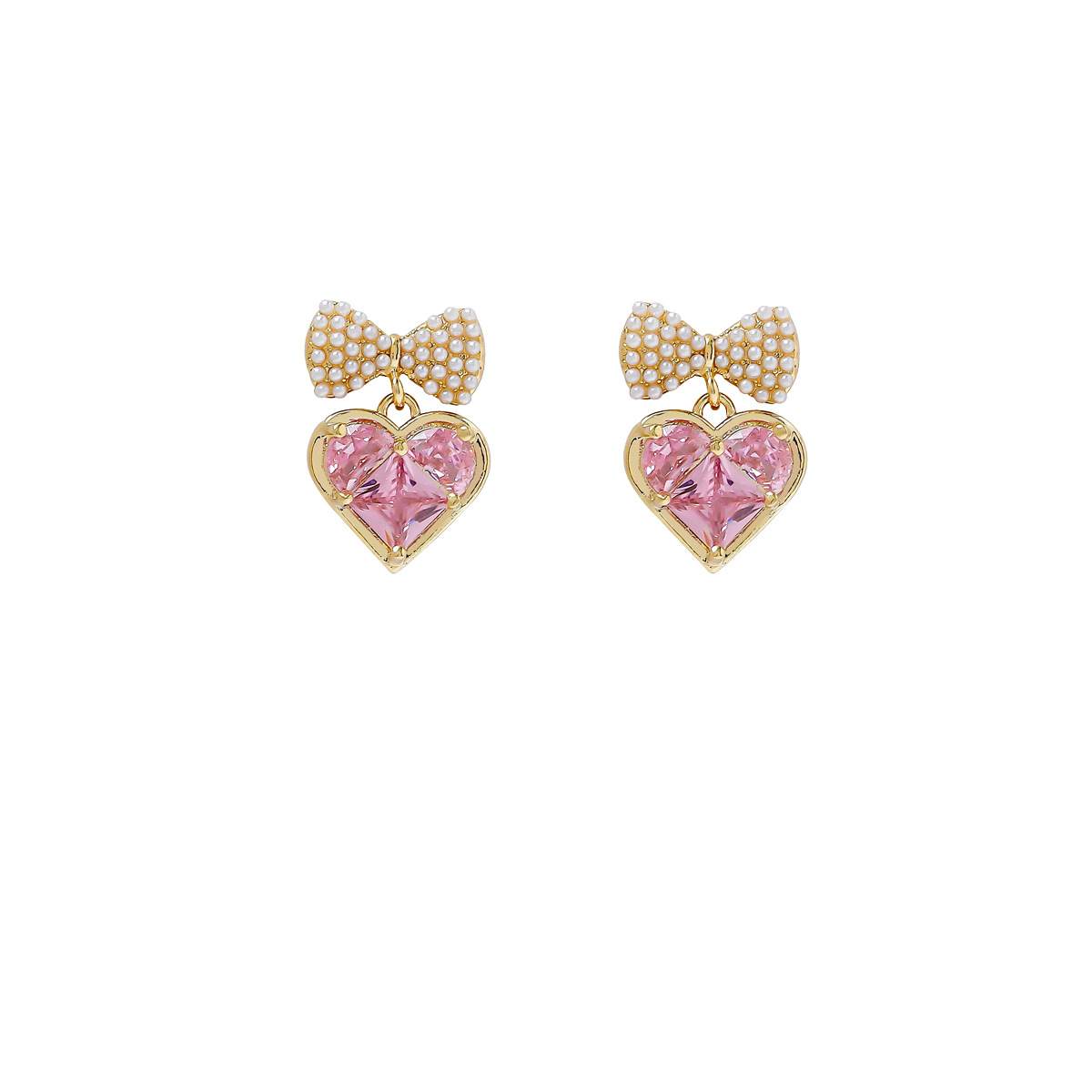 1 Paire Élégant Sucré Brillant Forme De Cœur Noeud D'Arc Incruster Le Cuivre Perle Zircon Plaqué Or 18K Boucles D'oreilles Clips D'oreille display picture 3