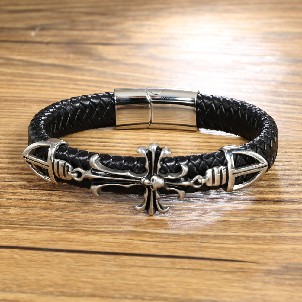 Gothic Cross Skull Stainless Steel Pu Leather Braid None Unisex Wristband display picture 5