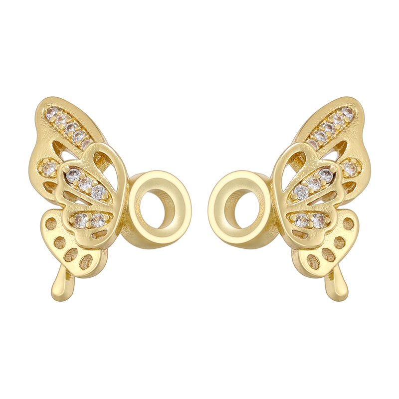 1 Pair 11.5 * Mm Hole 2~2.9mm Brass Zircon 18K Gold Plated Butterfly Polished Spacer Bars display picture 4