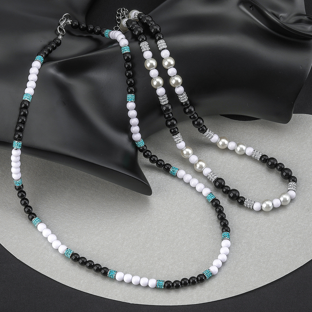 Edelstahl 304 Übertrieben Einfacher Stil Perlen Inlay Runden Zirkon Halskette display picture 3