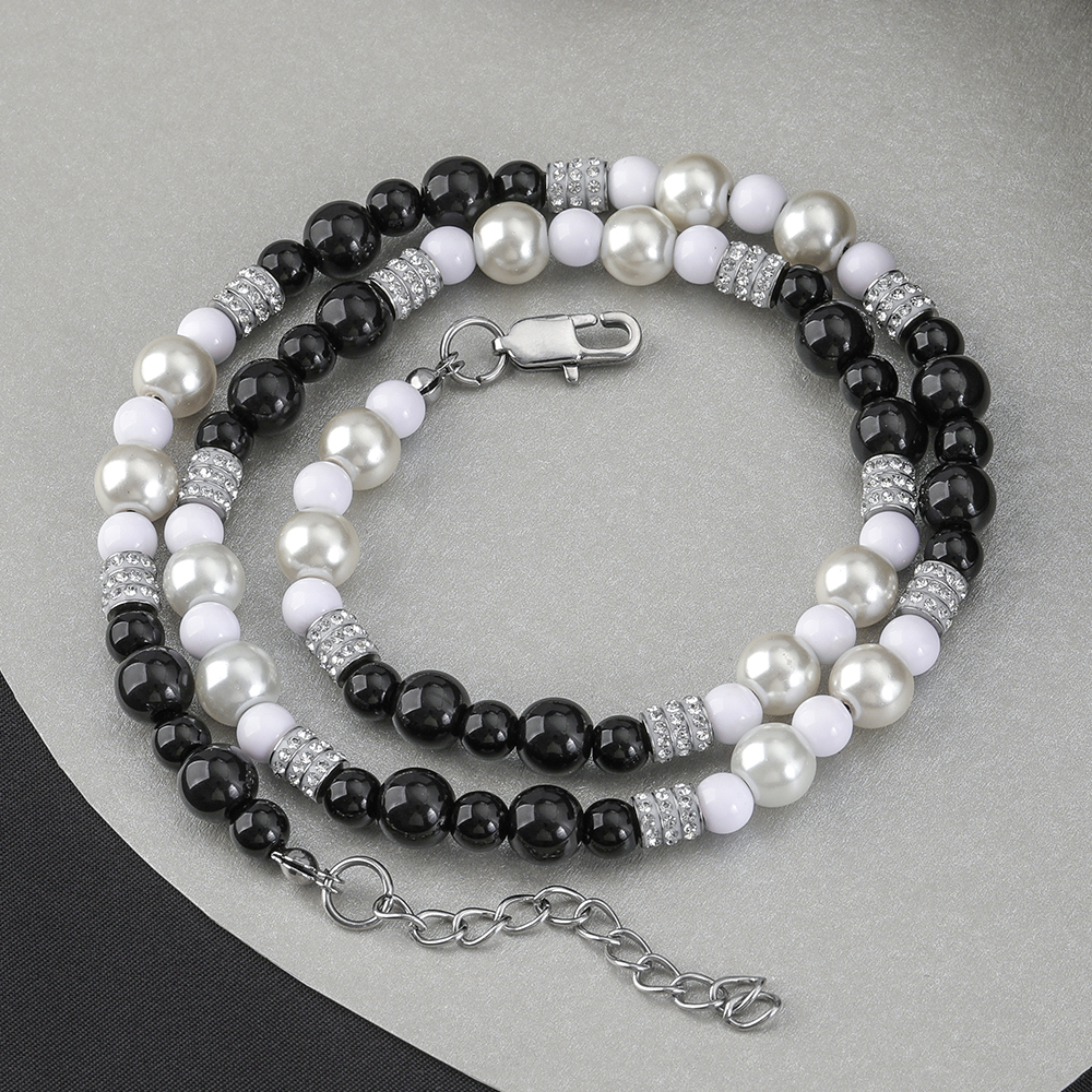 Edelstahl 304 Übertrieben Einfacher Stil Perlen Inlay Runden Zirkon Halskette display picture 6