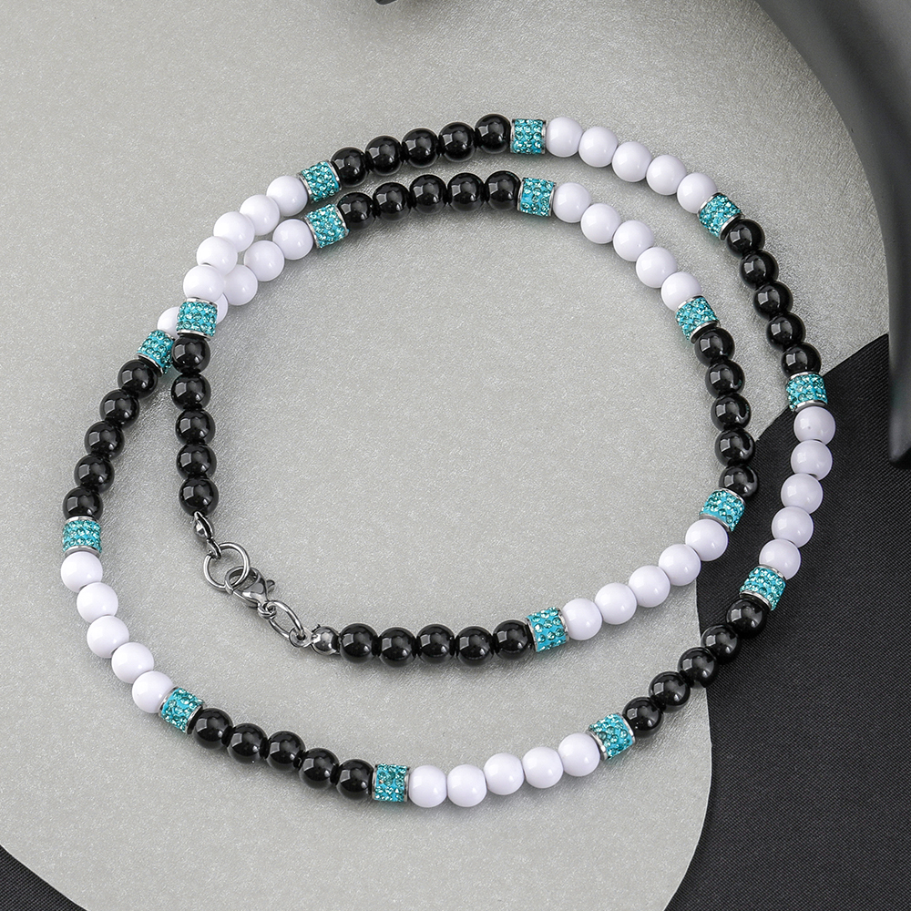 Edelstahl 304 Übertrieben Einfacher Stil Perlen Inlay Runden Zirkon Halskette display picture 7