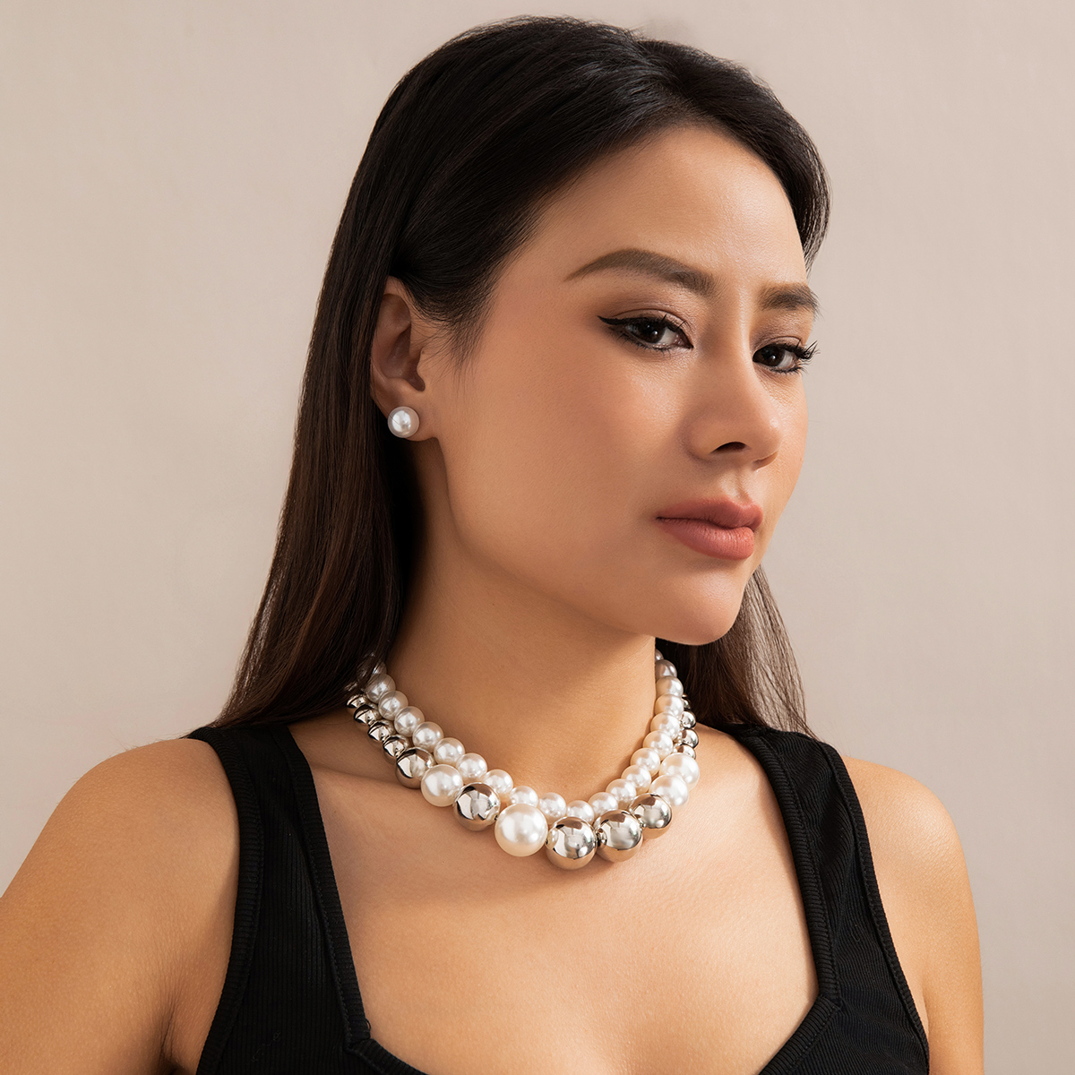 IG Style Simple Style Geometric CCB Imitation Pearl Beaded Layered Women's Choker display picture 6