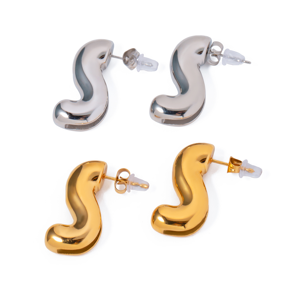 1 Pair IG Style S Shape 316 Stainless Steel  18K Gold Plated Ear Studs display picture 4
