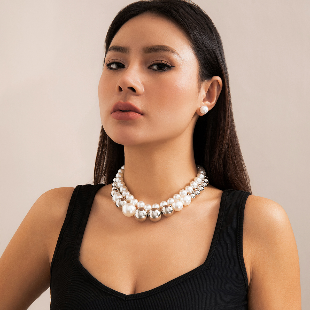 IG Style Simple Style Geometric CCB Imitation Pearl Beaded Layered Women's Choker display picture 3