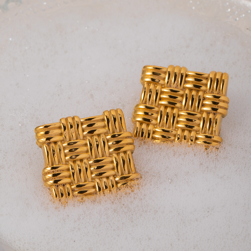 1 Pair IG Style Square 316 Stainless Steel  18K Gold Plated Ear Studs display picture 9