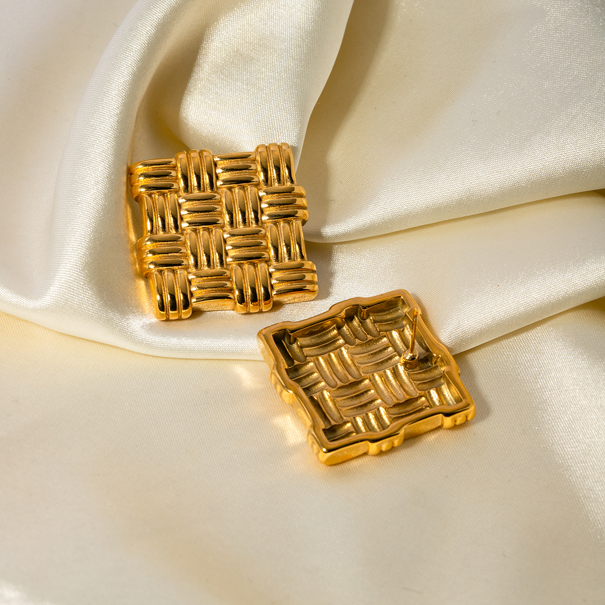 1 Pair IG Style Square 316 Stainless Steel  18K Gold Plated Ear Studs display picture 8