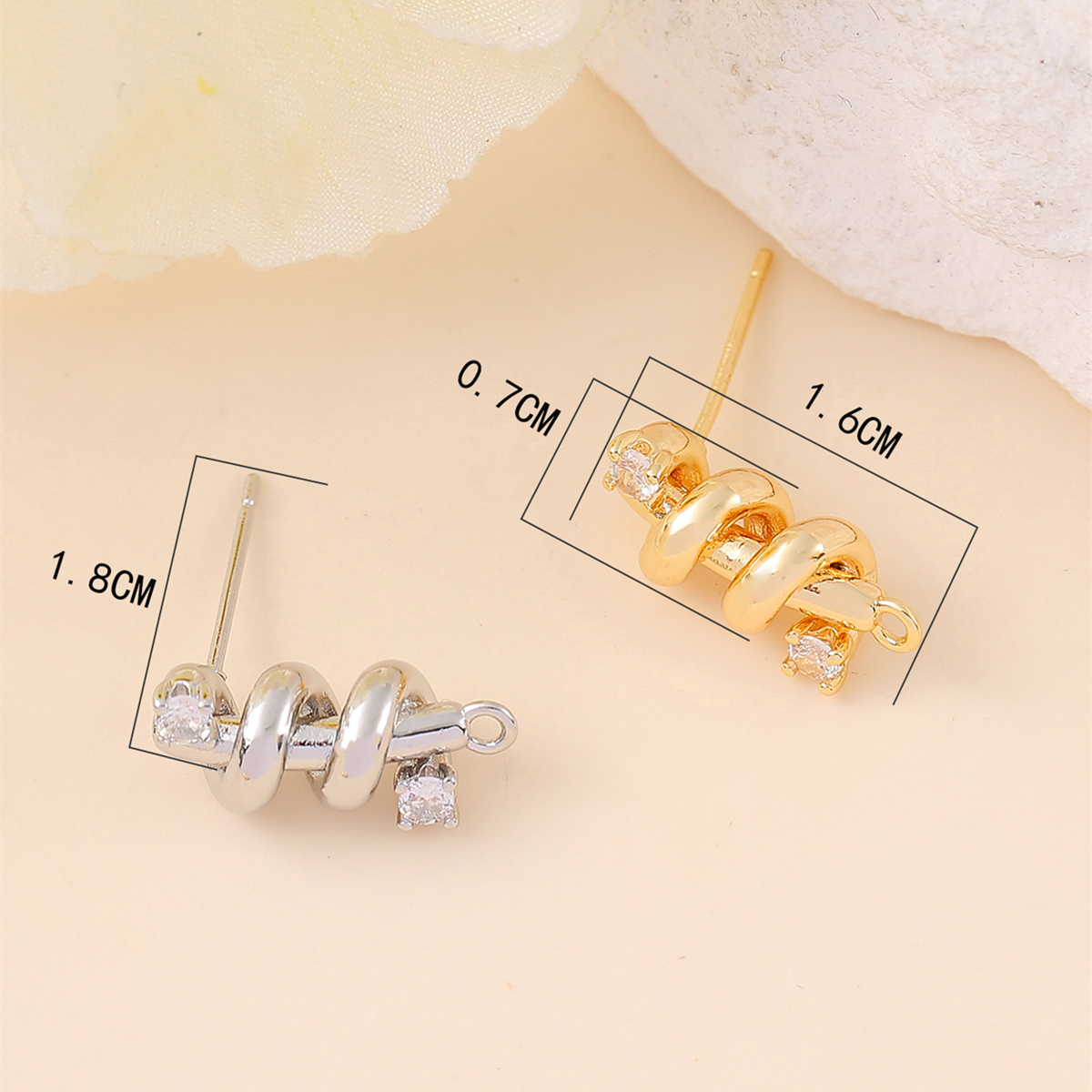 1 Pair 7 * 16mm Copper Zircon 18K Gold Plated White Gold Plated Spiral Polished Earring Findings display picture 2