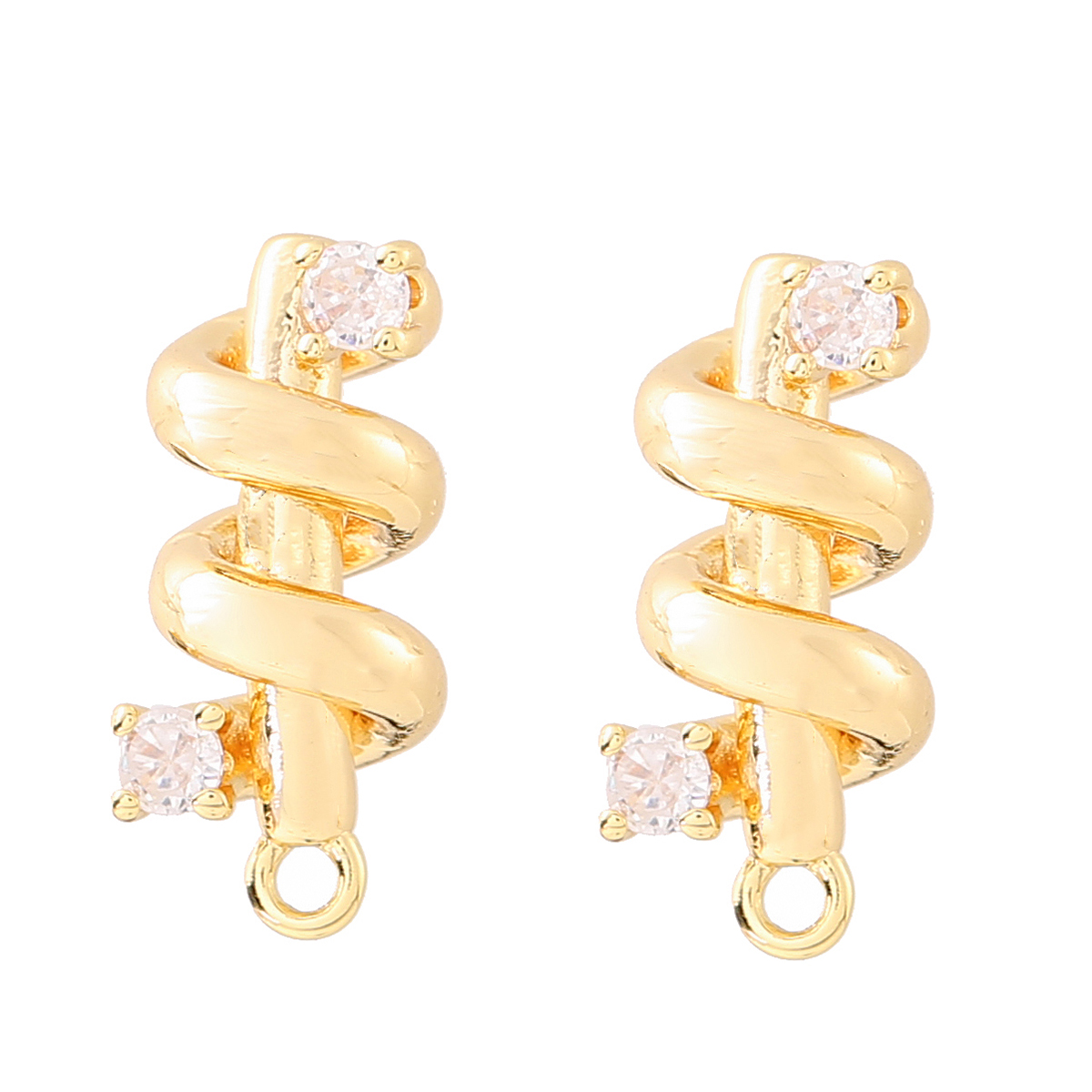 1 Pair 7 * 16mm Copper Zircon 18K Gold Plated White Gold Plated Spiral Polished Earring Findings display picture 9