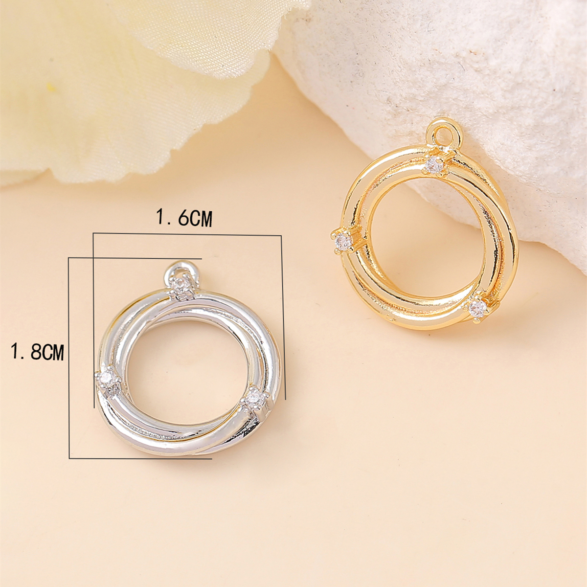 1 Piece 16 * 18mm Copper Zircon 18K Gold Plated White Gold Plated Round Polished Pendant display picture 2