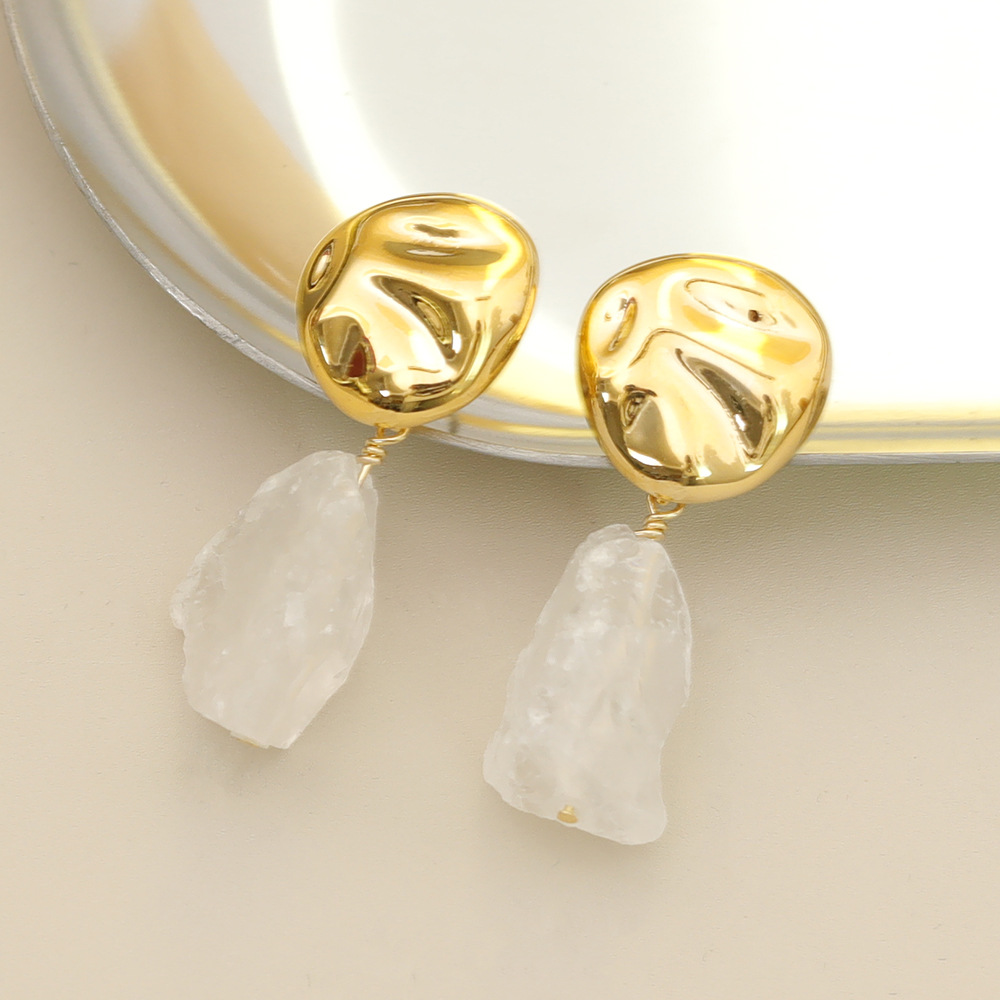 1 Pair Simple Style British Style Irregular Natural Stone Copper 18K Gold Plated Drop Earrings display picture 3