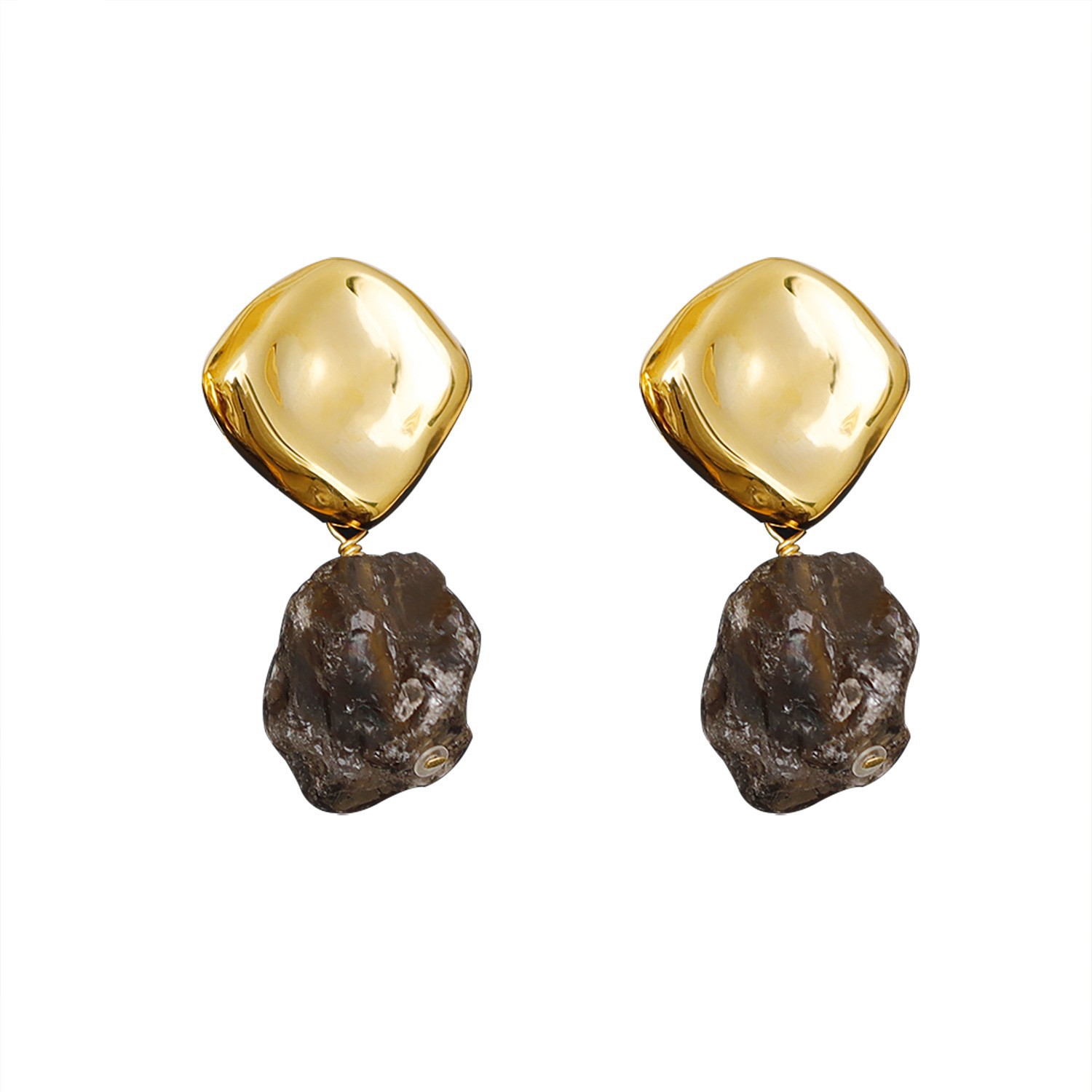 1 Pair Simple Style British Style Irregular Natural Stone Copper 18K Gold Plated Drop Earrings display picture 7