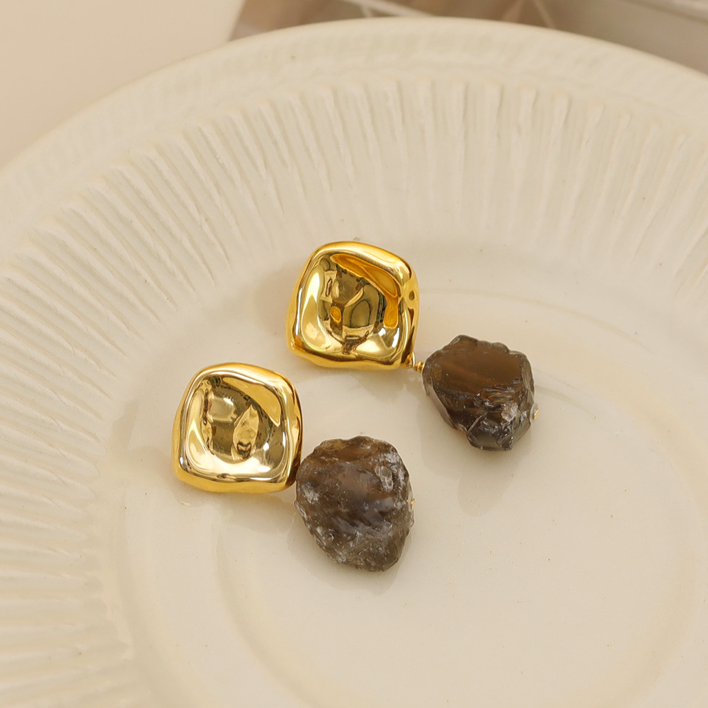 1 Par Estilo Simple Estilo Británico Irregular Piedra Natural Cobre Chapados en oro de 18k Pendientes De Gota display picture 6