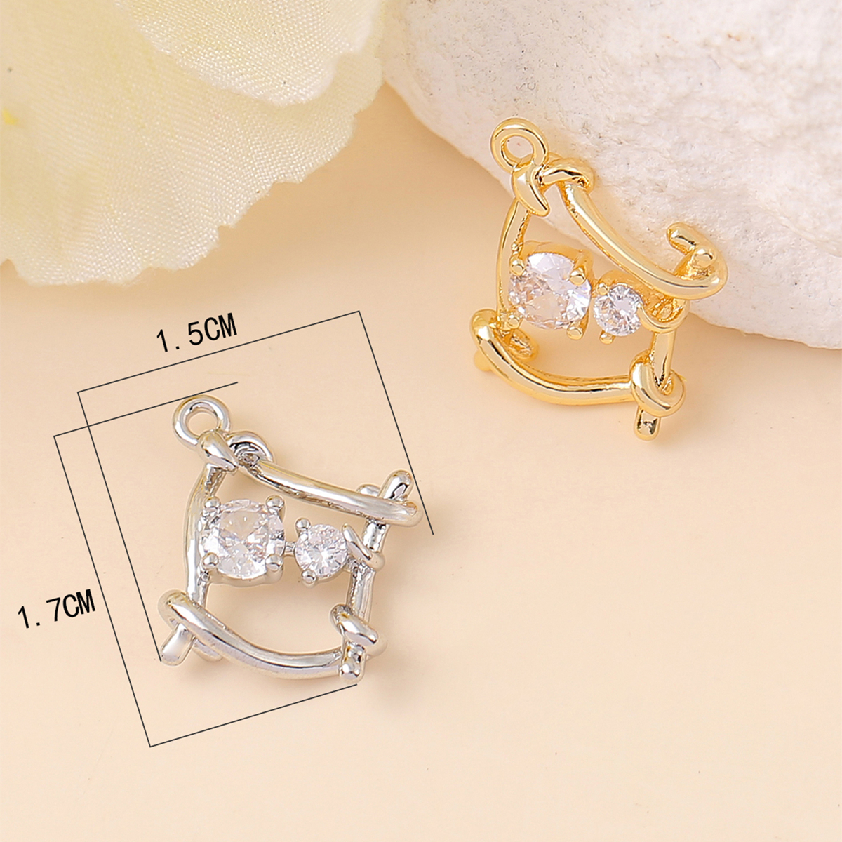 1 Piece 15 * 17mm Copper Zircon 18K Gold Plated White Gold Plated Geometric Polished Pendant display picture 2