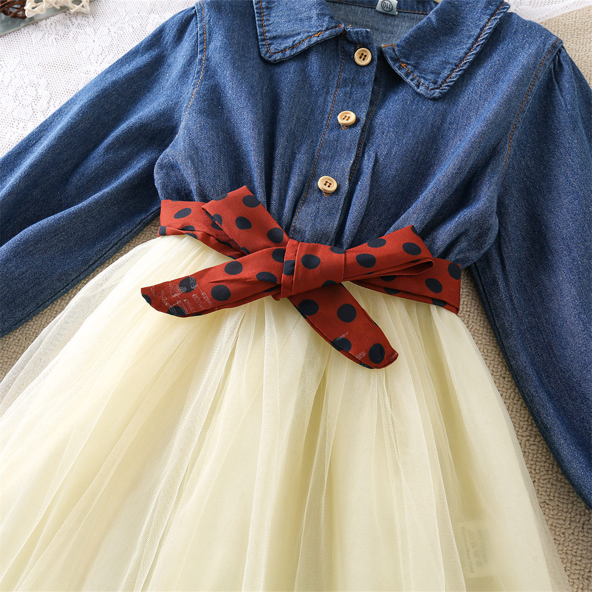 Elegant Princess Cute Color Block Bowknot Cotton And Linen Girls Dresses display picture 2