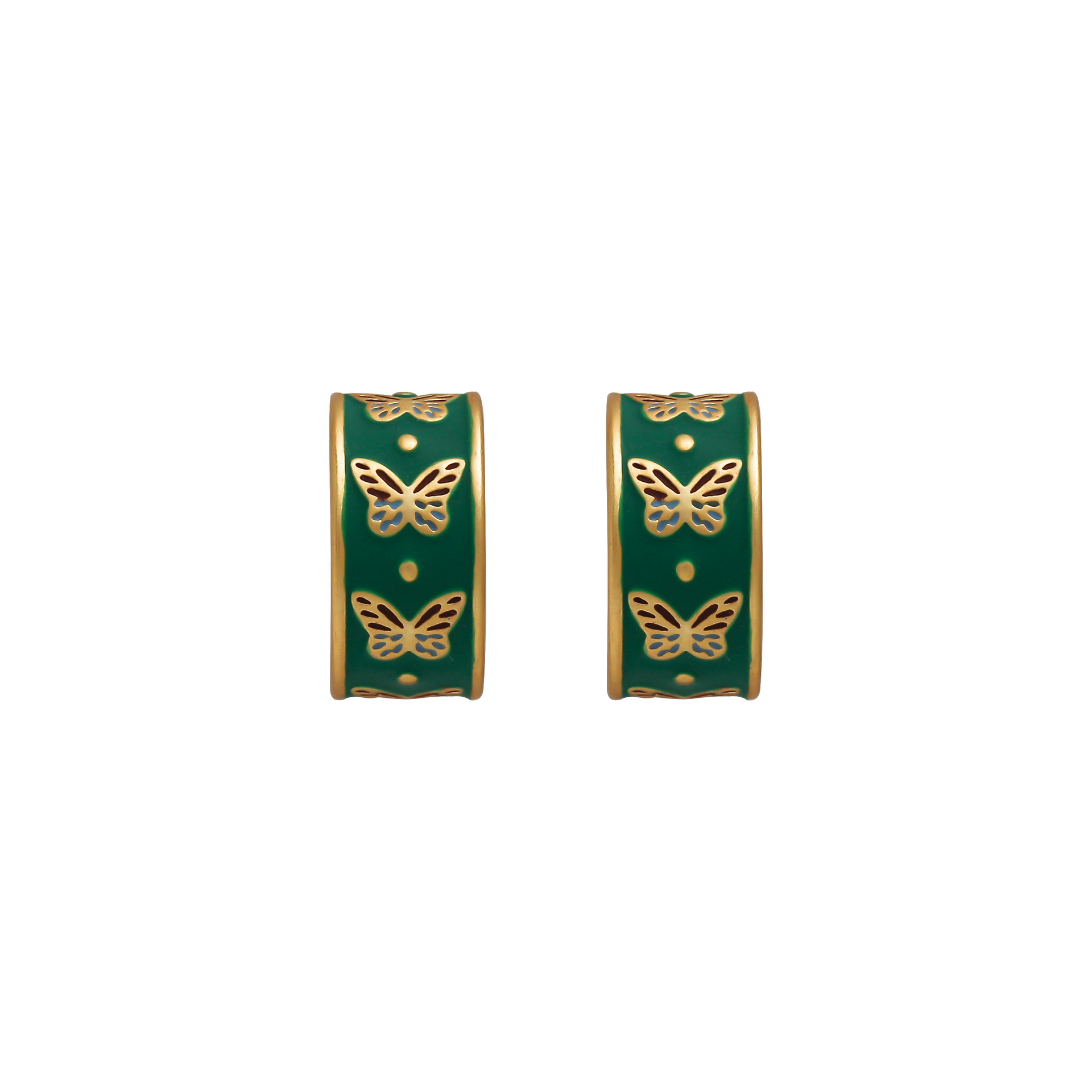 1 Pair Vintage Style Artistic C Shape Butterfly Enamel Shell Copper 18K Gold Plated Ear Studs display picture 1