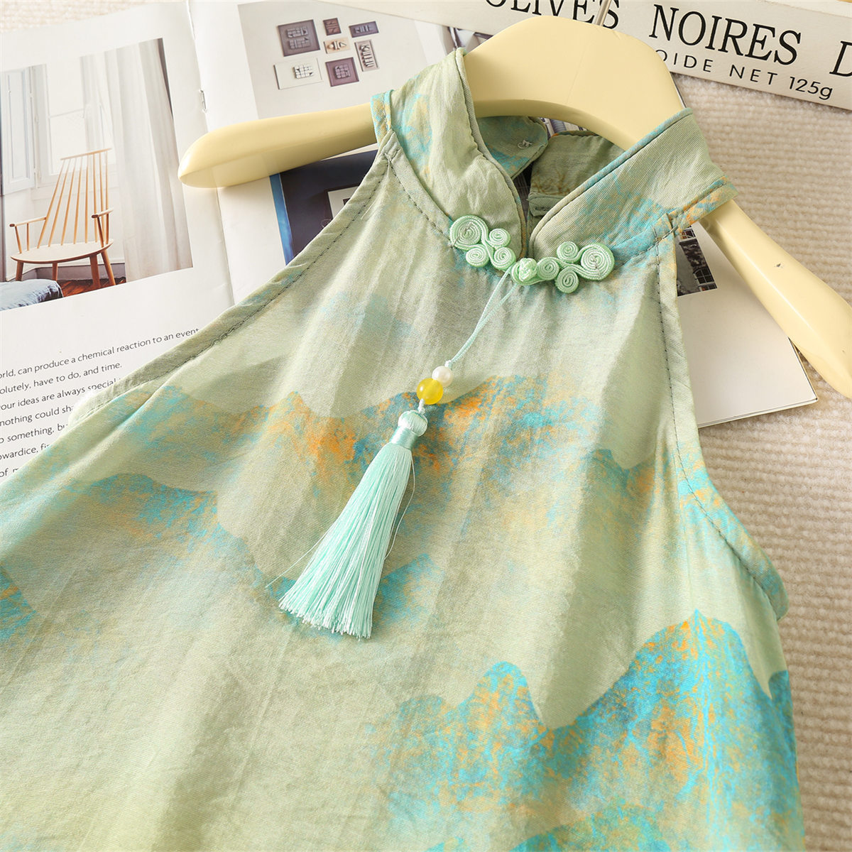 Chinoiserie Mountain Printing Knot Cotton Cotton Blend Girls Clothing Sets display picture 8