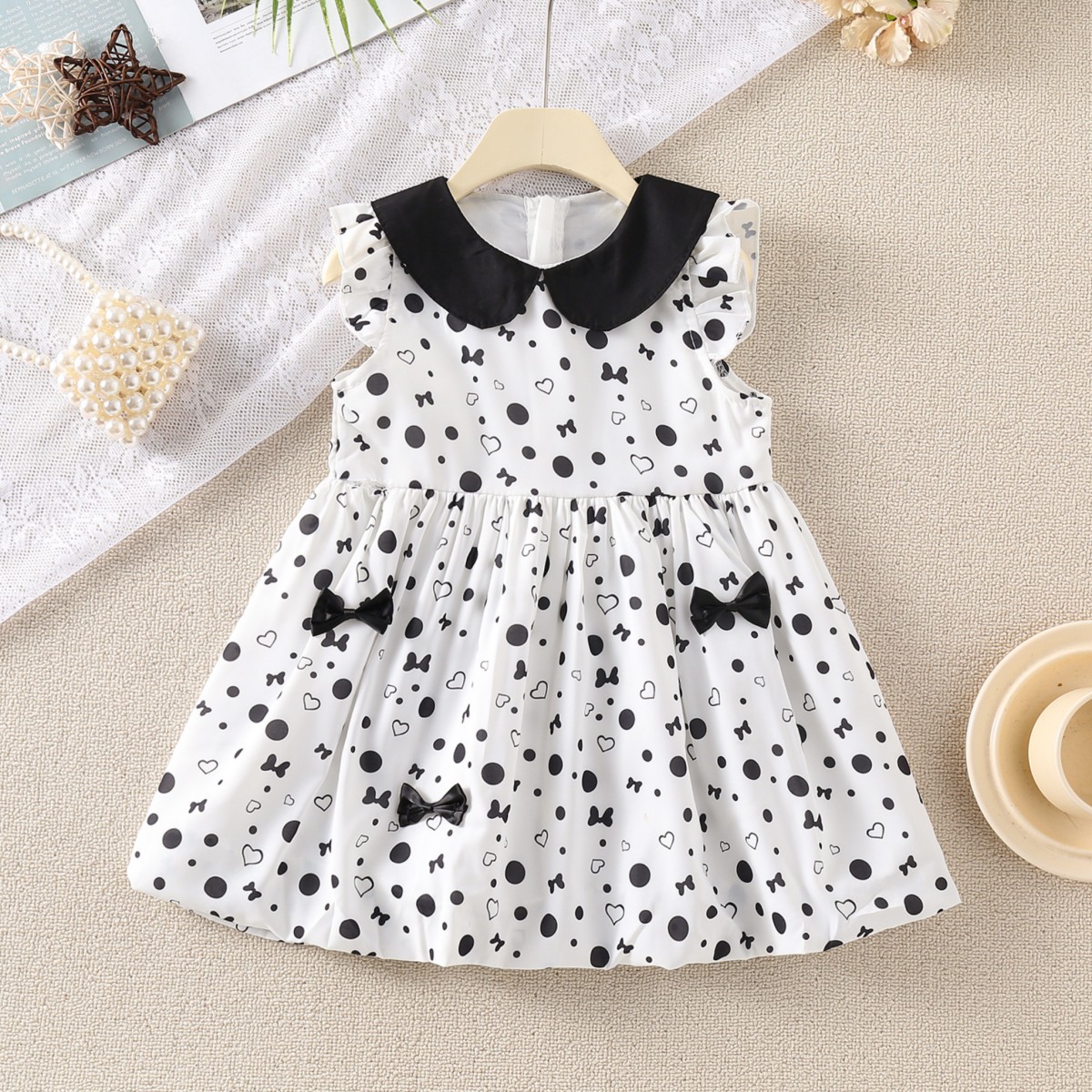 Cute Bow Knot Bowknot Cotton And Linen Blend Girls Dresses display picture 5